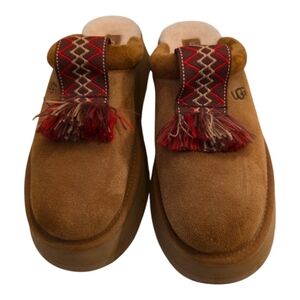UGG Brown Suede Slip-On Shoes with Red Accents